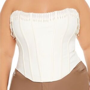 Pearl beaded fringe corset top